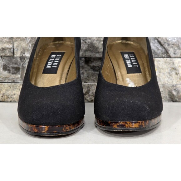 Stuart Weitzman Suede Leather Pumps Tortoise Shell Heel Black Spain Women's 8AA - Picture 8 of 13